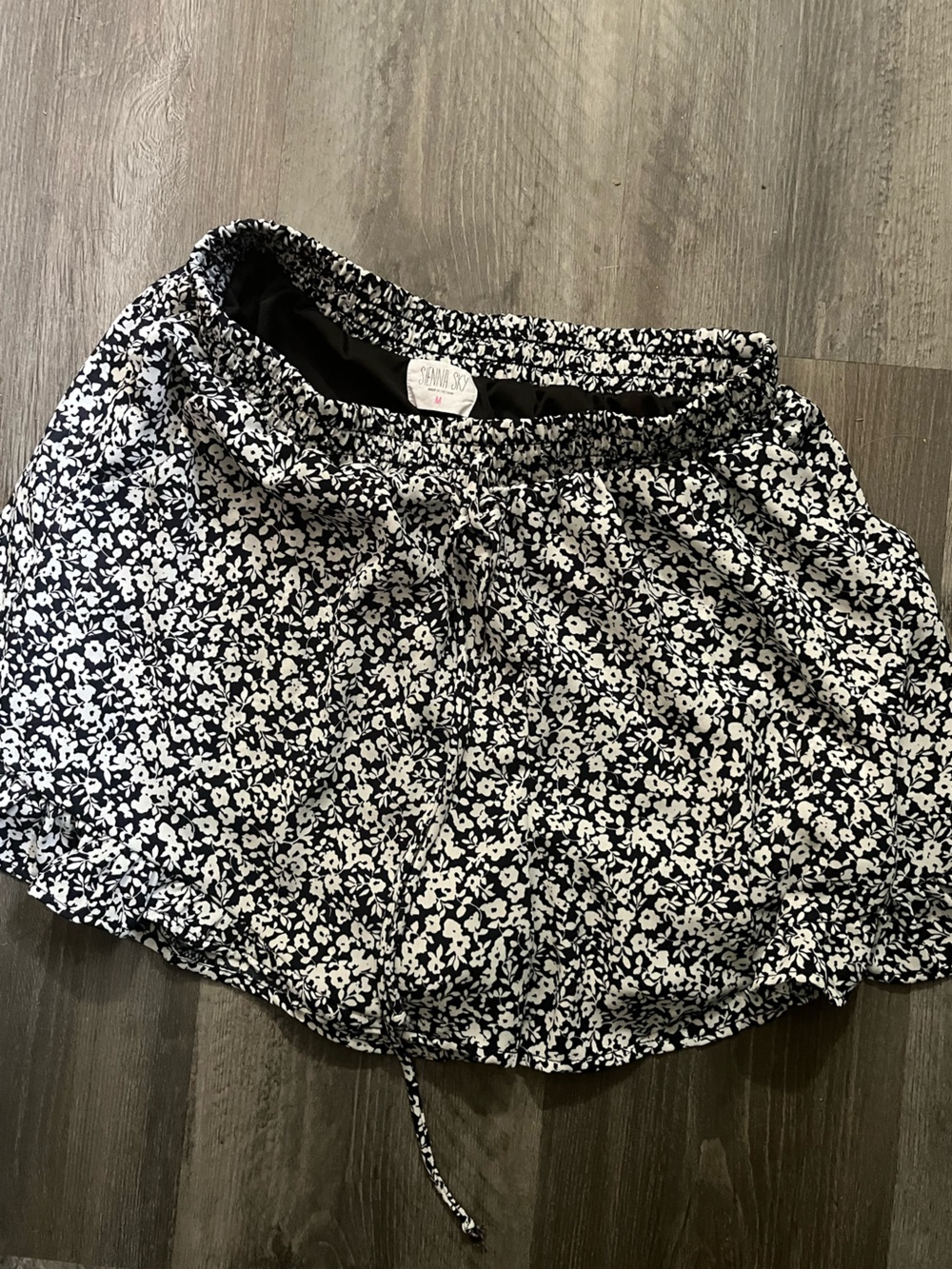 Black and White Floral Drawstring Skirt